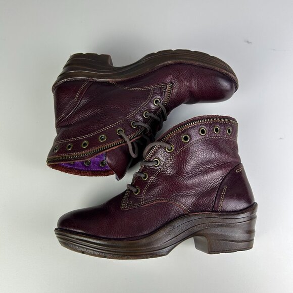 Bionica Shoes - Bionica Women's Burgundy Slip Resistant Lace-Up Rangely Leather Boots Size 9M